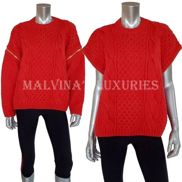 GUCCI SWEATER CABLE KNIT RED WOOL DETACHABLE SLEEVES JUMPER sz M - Picture 6 of 15